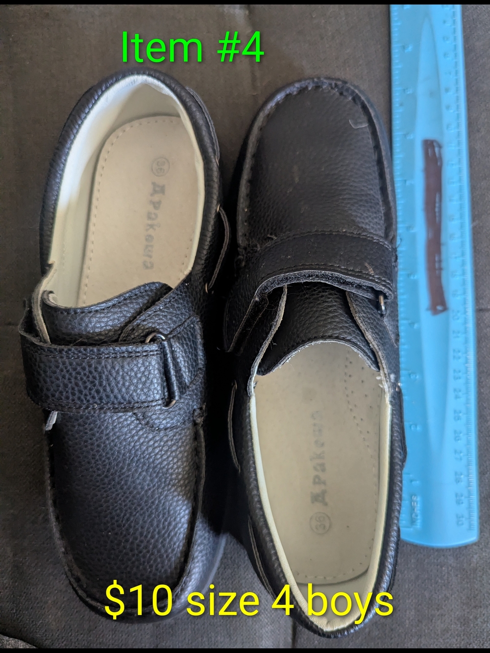Boys Black Hook-and-Loop Dress Shoes